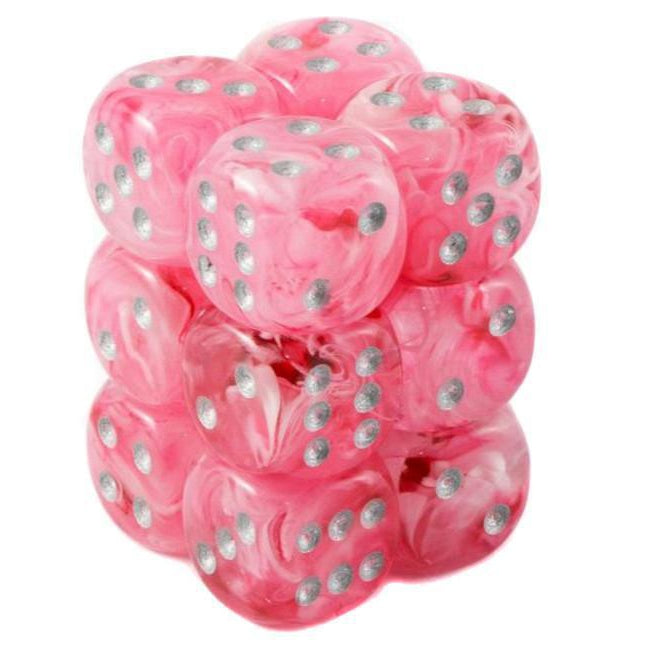 Chessex 12D6 Dice: Ghostly Glow - Pink/Silver