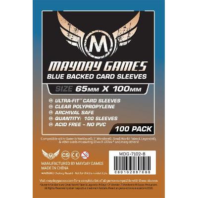 Mayday: Standard Soft Sleeves - Special Sized Sleeves 65x100mm, Clear w/Blue Back 100ct-LVLUP GAMES
