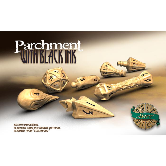 PolyHero Dice: Wizard Set-Parchment w/Black Ink-LVLUP GAMES