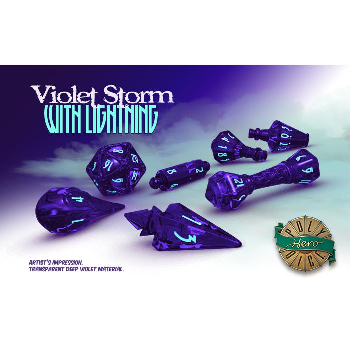 PolyHero Dice: Wizard Set-Violet Storm w/Lightning-LVLUP GAMES