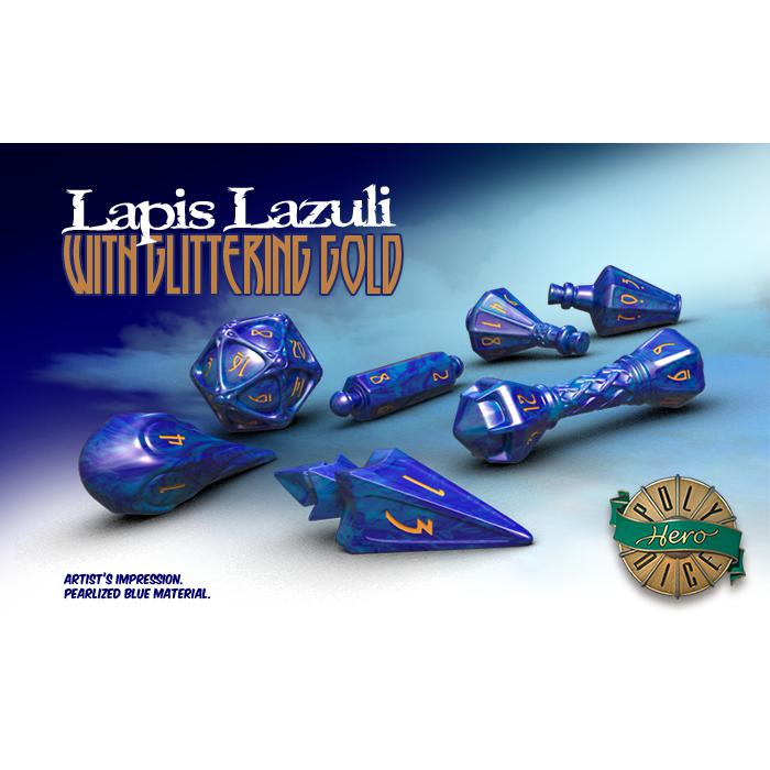 PolyHero Dice: Wizard Set-Lapis Lazuli w/Glittering Gold-LVLUP GAMES