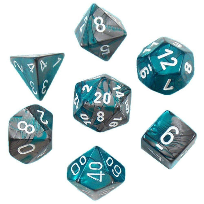 Chessex Dice: Gemini, 7-Piece Sets-Steel-Teal w/White-LVLUP GAMES