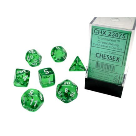 Chessex 7-Piece Sets: Translucent Dice - Green/White