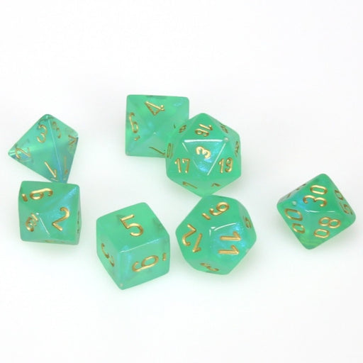 Chessex Dice: Borealis, 7-Piece Sets-Light Green w/Gold-LVLUP GAMES