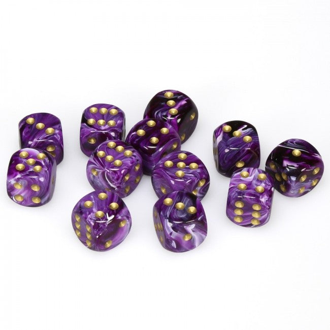 Chessex 12D6 Dice: Vortex - Purple/Gold