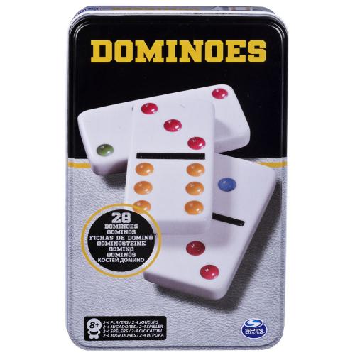 Double 6 Colour Dominoes in Tin