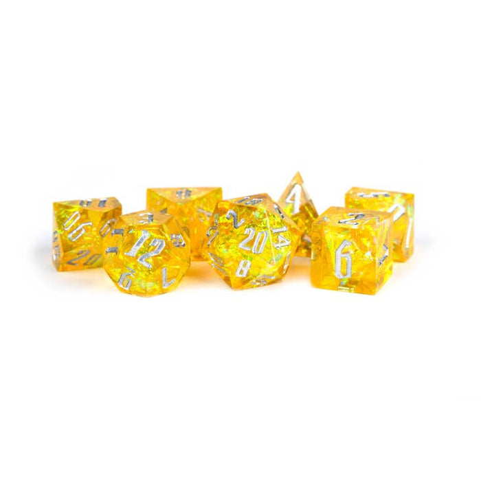 FanRoll: Premium Handcrafted Sharp Edge Inclusion 7-Piece Dice Set - Yellow Pyre