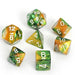 Chessex Dice: Gemini, 7-Piece Sets-Gold-Green w/White-LVLUP GAMES
