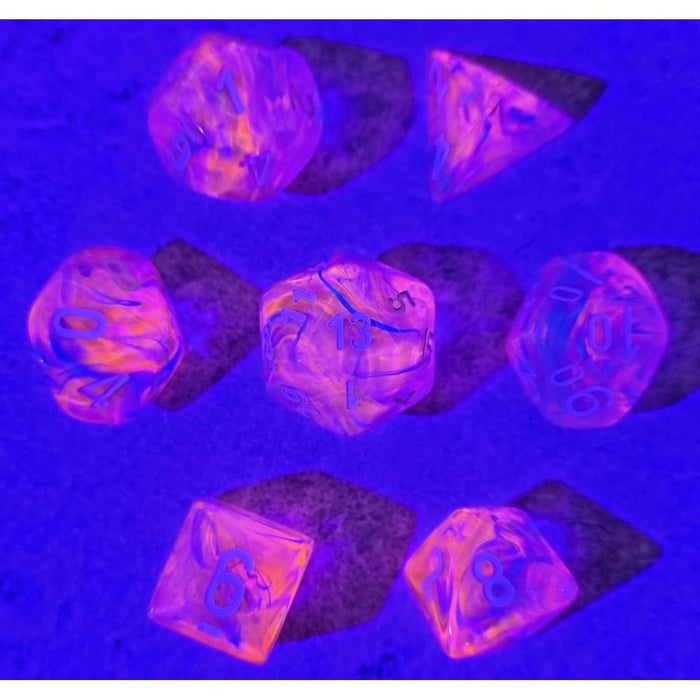 Chessex Lab Dice 7-Piece Sets: Black Light Special/White