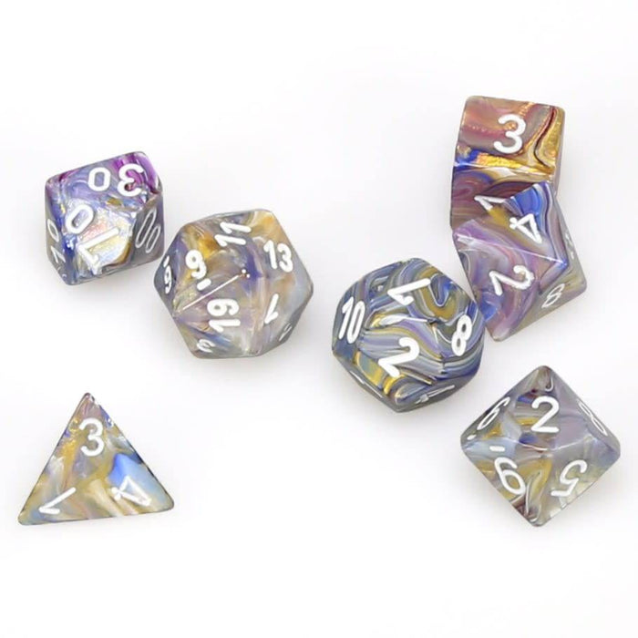 Chessex Dice: Festive, 7-Piece Sets-Carousel w/White-LVLUP GAMES