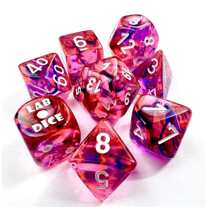 Chessex Lab Dice 7-Piece Sets: Black Light Special/White
