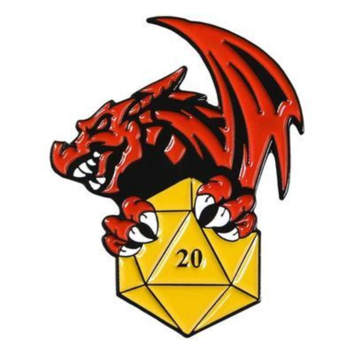 Red Dragon D20 Enamel Pin