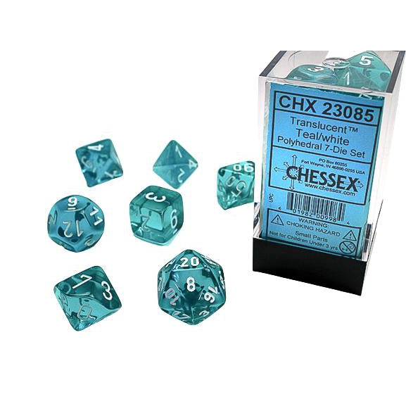 Chessex 7-Piece Sets: Translucent Dice - Teal/White