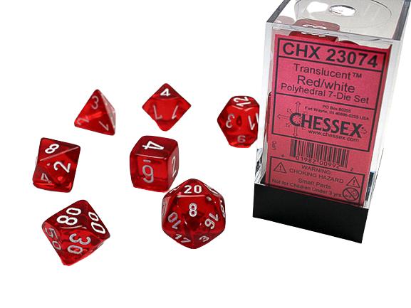 Chessex 7-Piece Sets: Translucent Dice - Red/White