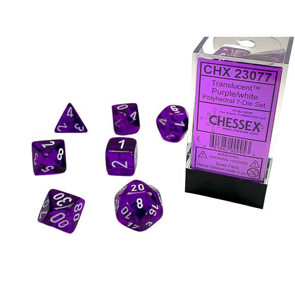Chessex 7-Piece Sets: Translucent Dice - Purple/White