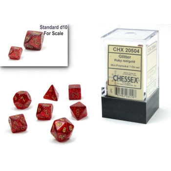 Chessex Mini-Polyhedral 7-Die Set: Glitter - Ruby/Gold