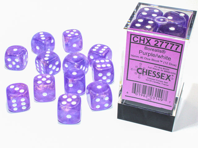 Chessex 12D6 16mm Dice: Borealis - Purple/White (Luminary)