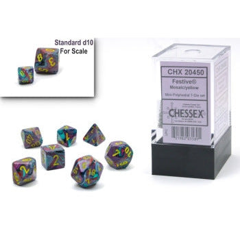 Chessex Mini-Polyhedral 7-Die Set: Festive - Mosaic/Yellow