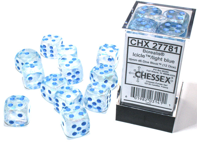 Chessex 12D6 16mm Dice: Borealis - Icicle/Light (Luminary)