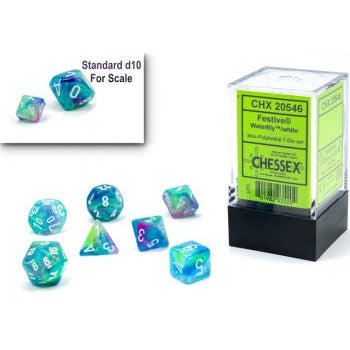 Chessex Mini-Polyhedral 7-Die Set: Festive - Waterlily/White
