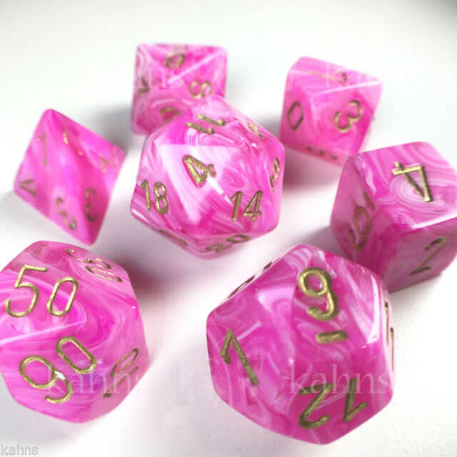 Chessex Dice: Vortex, 7-Piece Sets-Pink w/Gold-LVLUP GAMES