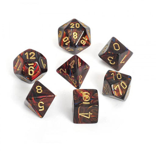 Chessex Dice: Scarab, 7-Piece Sets-Blue Blood w/Gold-LVLUP GAMES