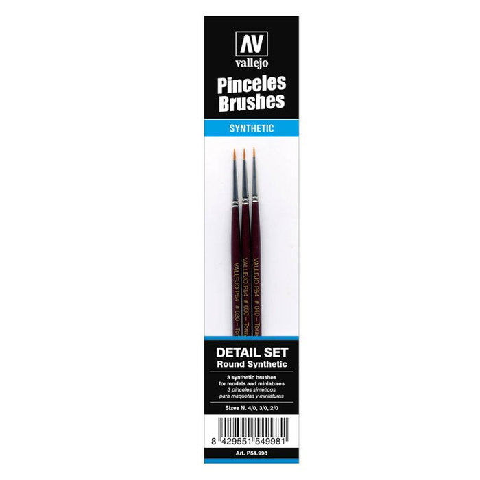Vallejo: Brushes - Detail Set Round Synthetic (Sizes 4/0, 3/0, 2/0)