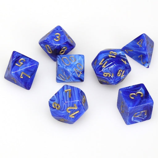 Chessex Dice: Vortex, 7-Piece Sets-Blue w/Gold-LVLUP GAMES